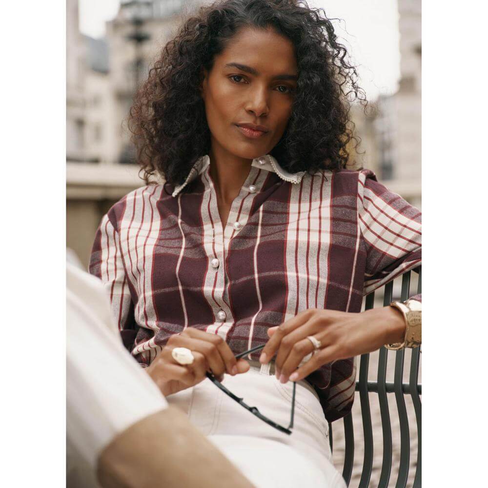 Mint Velvet Burgundy Checked Cotton Shirt